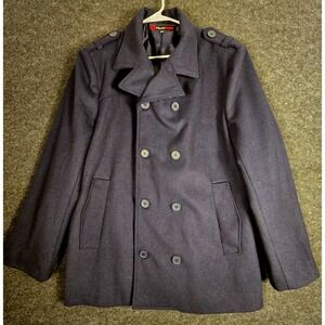 Alpine Swiss Men's Navy Wool Blend Double Breasted Peacoat Military NWT Size L